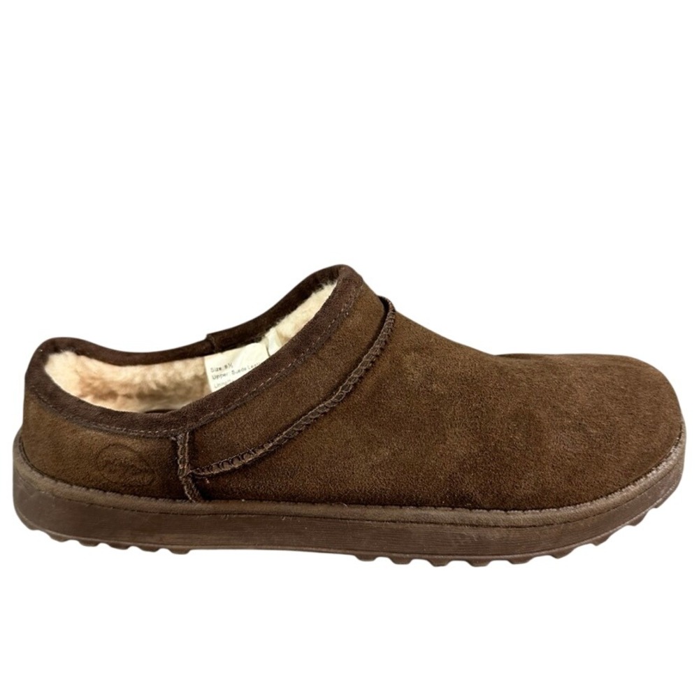 White Mountain Brown Suede Leather Faux Fur Lined Slip On Clogs Shoes Womens 9.5